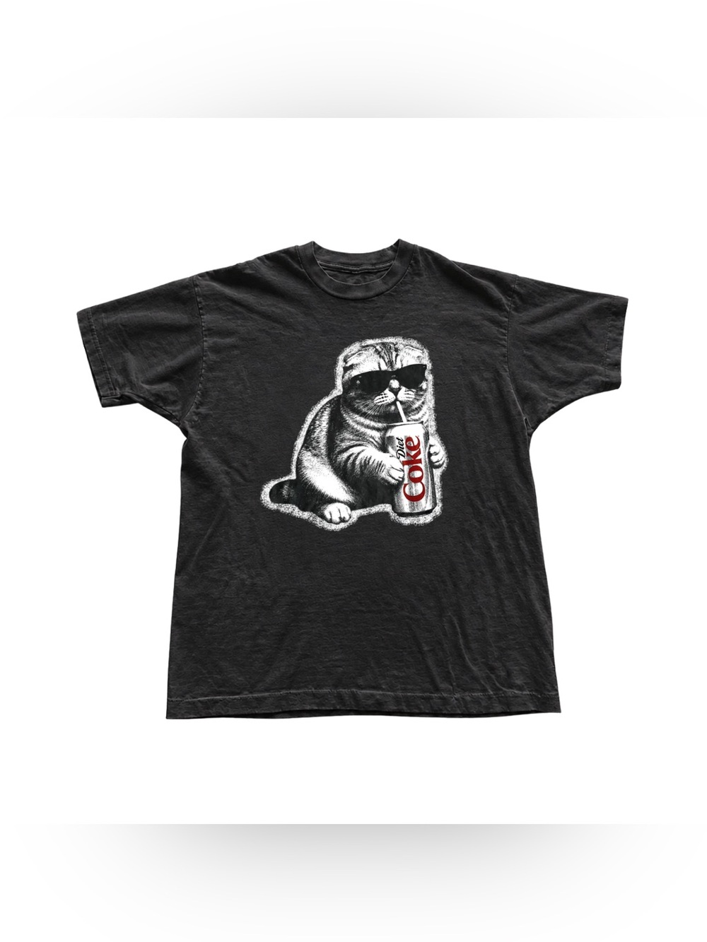 Black Cat Graphic Tee with Red Can Detail